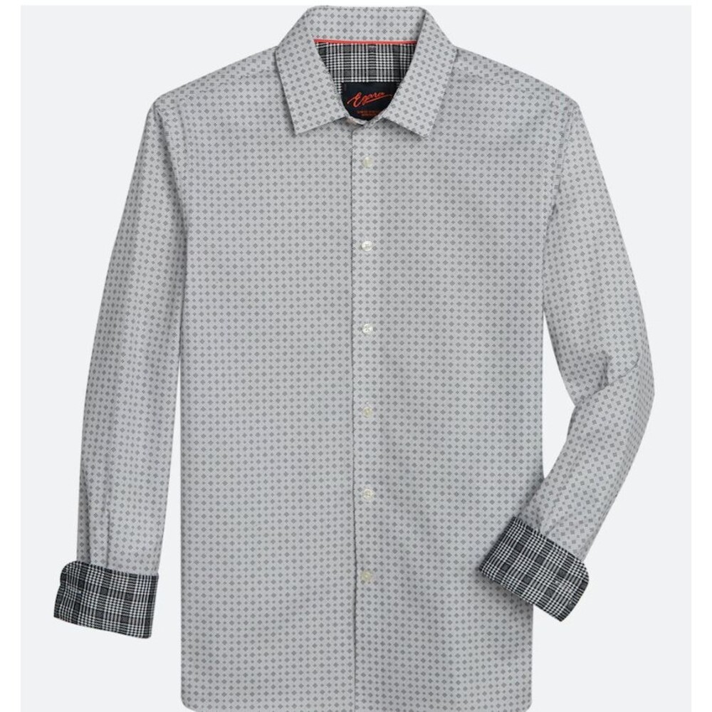 Egara Slim Fit Diamond Sport Shirt for Men - Small White Button-Down Shirt